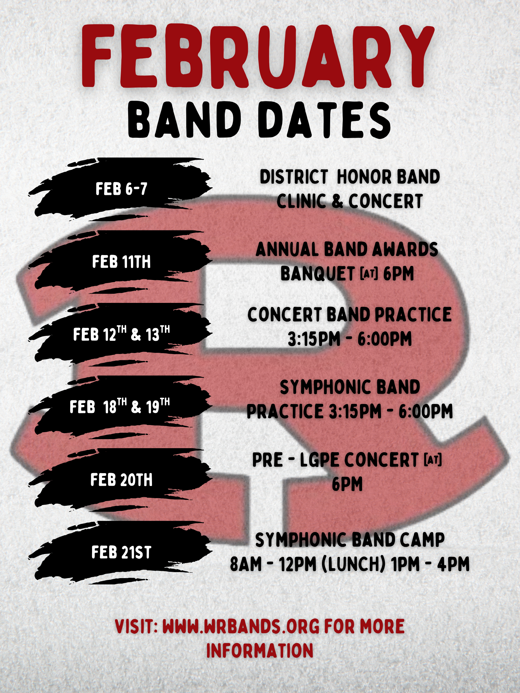 FEBRUARY BAND DATES – Warner Robins Bands